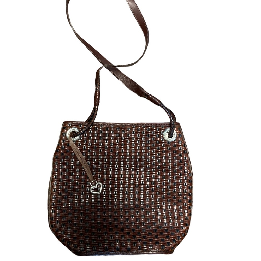 Brighton brown leather basket weave bucket purse shoulder bag